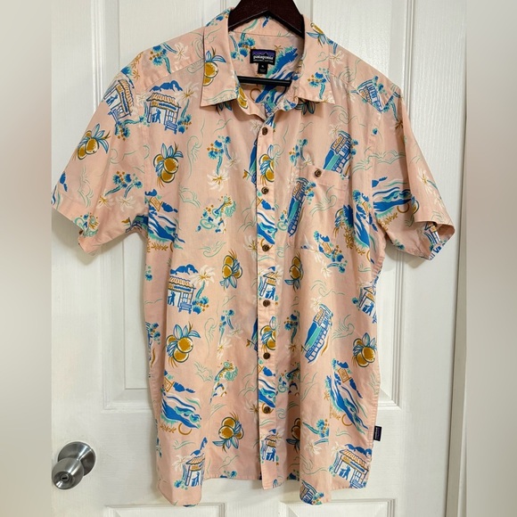 Patagonia Go To Shirt C Street Feather Pink SizeXL Organic Cotton Aloha ButtonUp - Picture 3 of 12